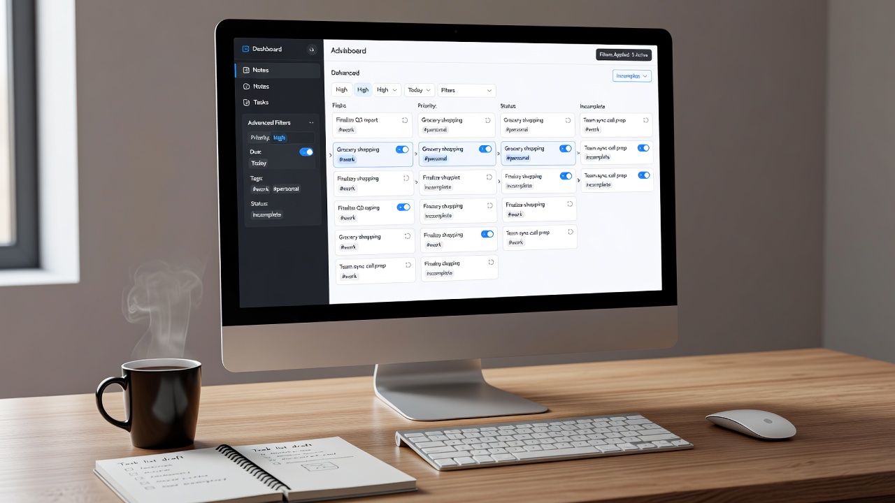 User applying multiple filters in a note app to isolate high-priority tasks due within the week